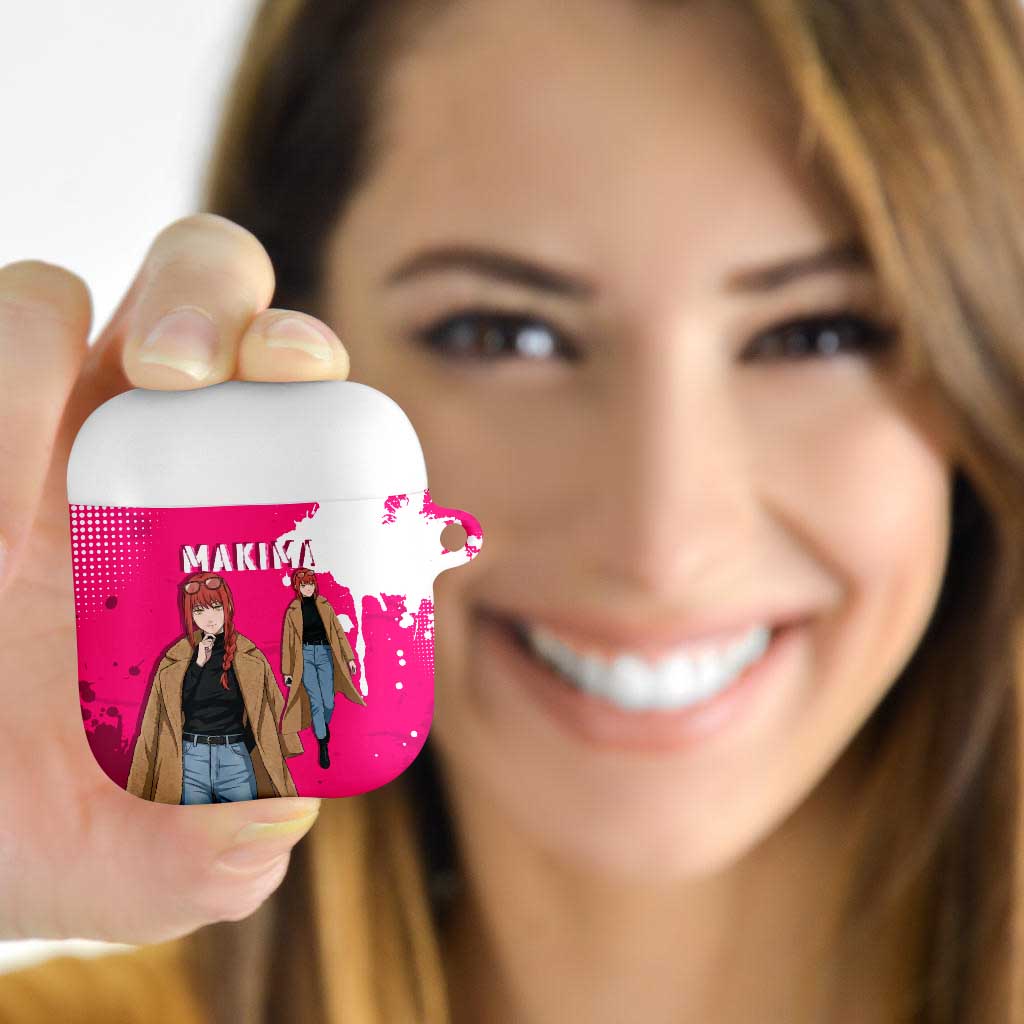 Makima Chainsaw Man Street Style AirPods Case Bold Anime Grunge Aesthetic in Hot Pink