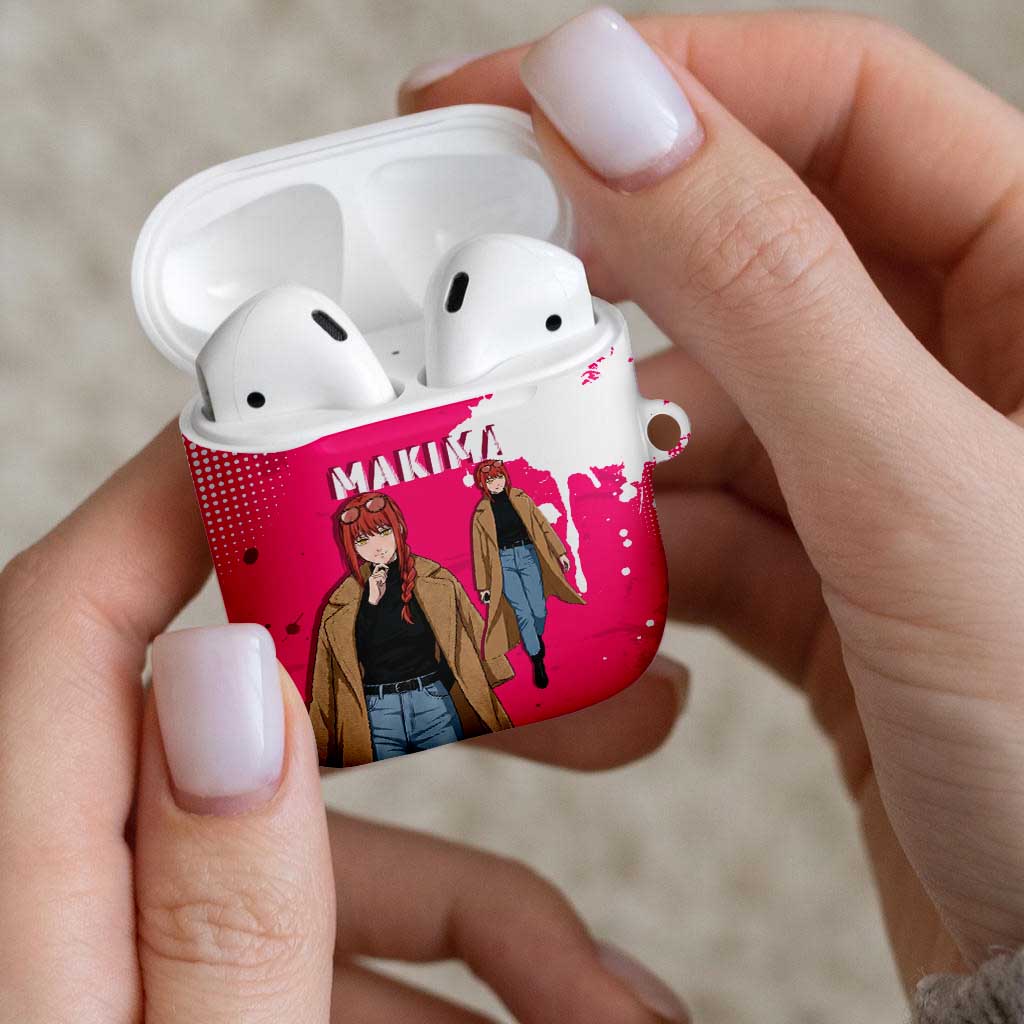 Makima Chainsaw Man Street Style AirPods Case Bold Anime Grunge Aesthetic in Hot Pink