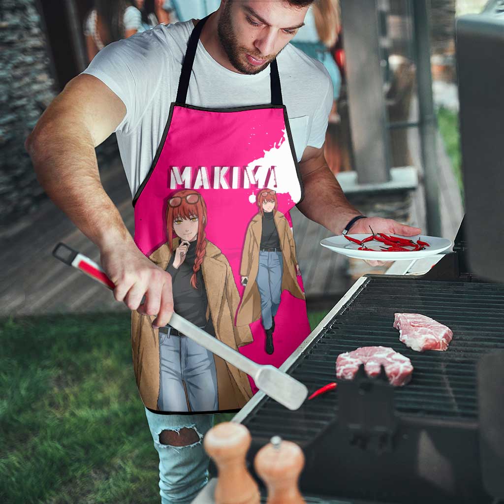 Makima Chainsaw Man Street Style Apron Bold Anime Grunge Aesthetic in Hot Pink
