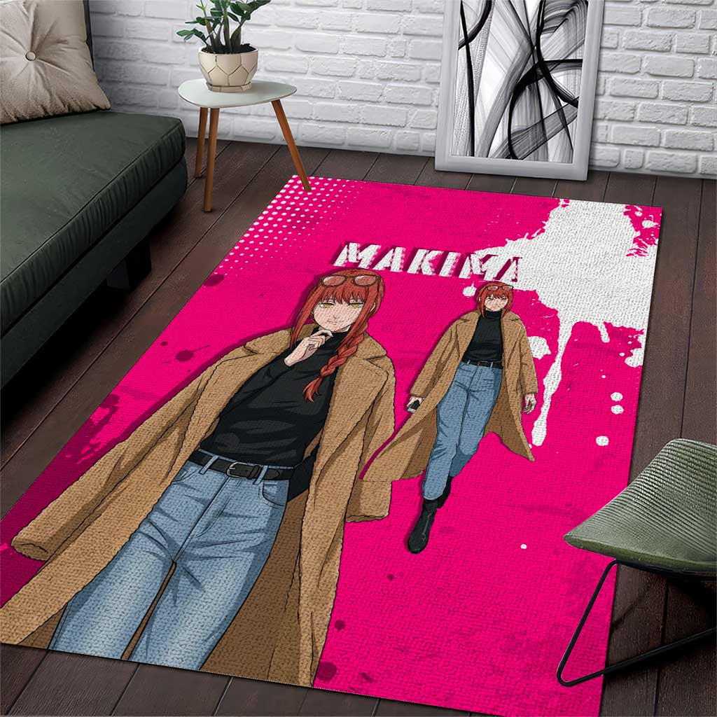 Makima Chainsaw Man Street Style Area Rug Bold Anime Grunge Aesthetic in Hot Pink