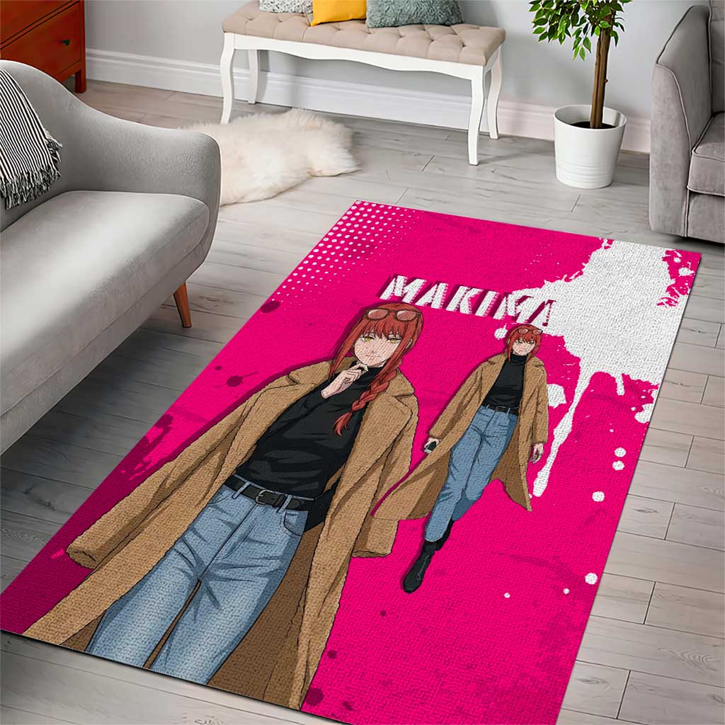 Makima Chainsaw Man Street Style Area Rug Bold Anime Grunge Aesthetic in Hot Pink