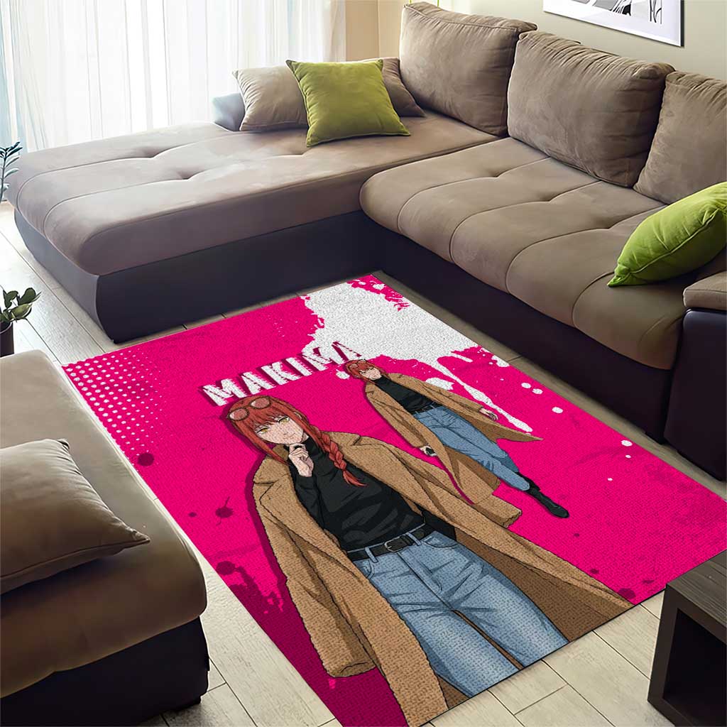 Makima Chainsaw Man Street Style Area Rug Bold Anime Grunge Aesthetic in Hot Pink