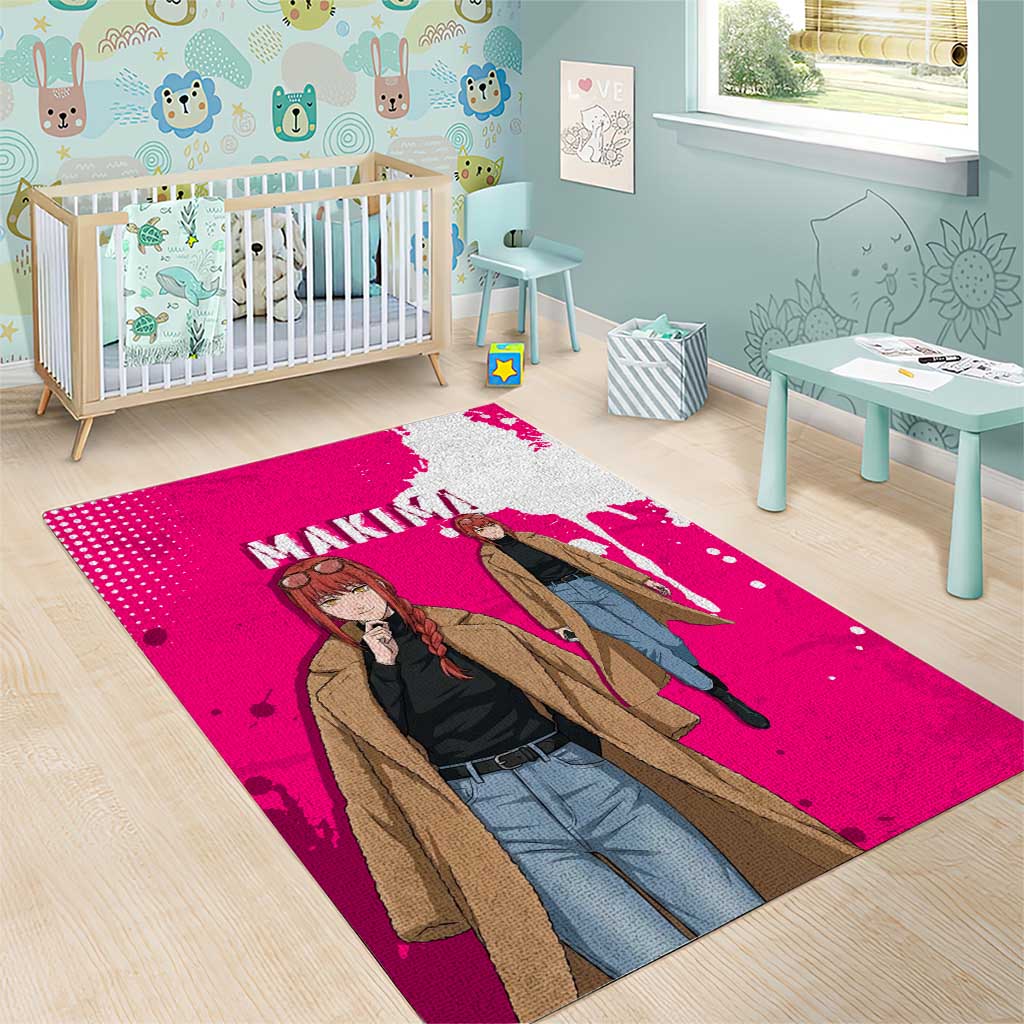 Makima Chainsaw Man Street Style Area Rug Bold Anime Grunge Aesthetic in Hot Pink