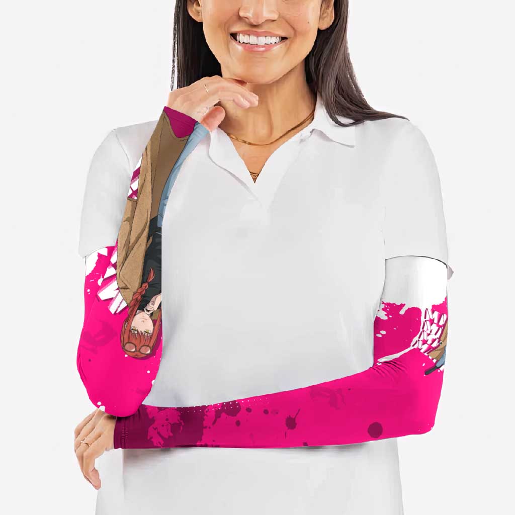 Makima Chainsaw Man Street Style Arm Sleeves Bold Anime Grunge Aesthetic in Hot Pink