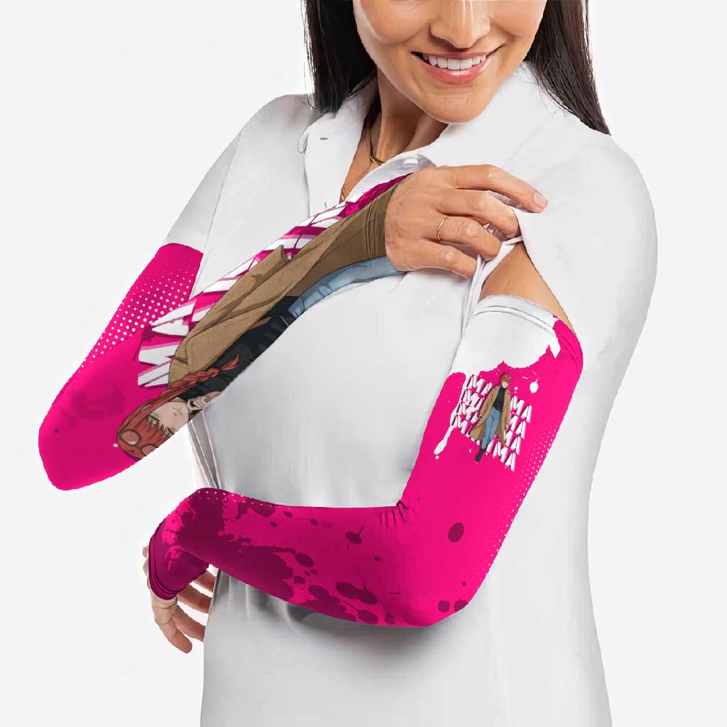 Makima Chainsaw Man Street Style Arm Sleeves Bold Anime Grunge Aesthetic in Hot Pink