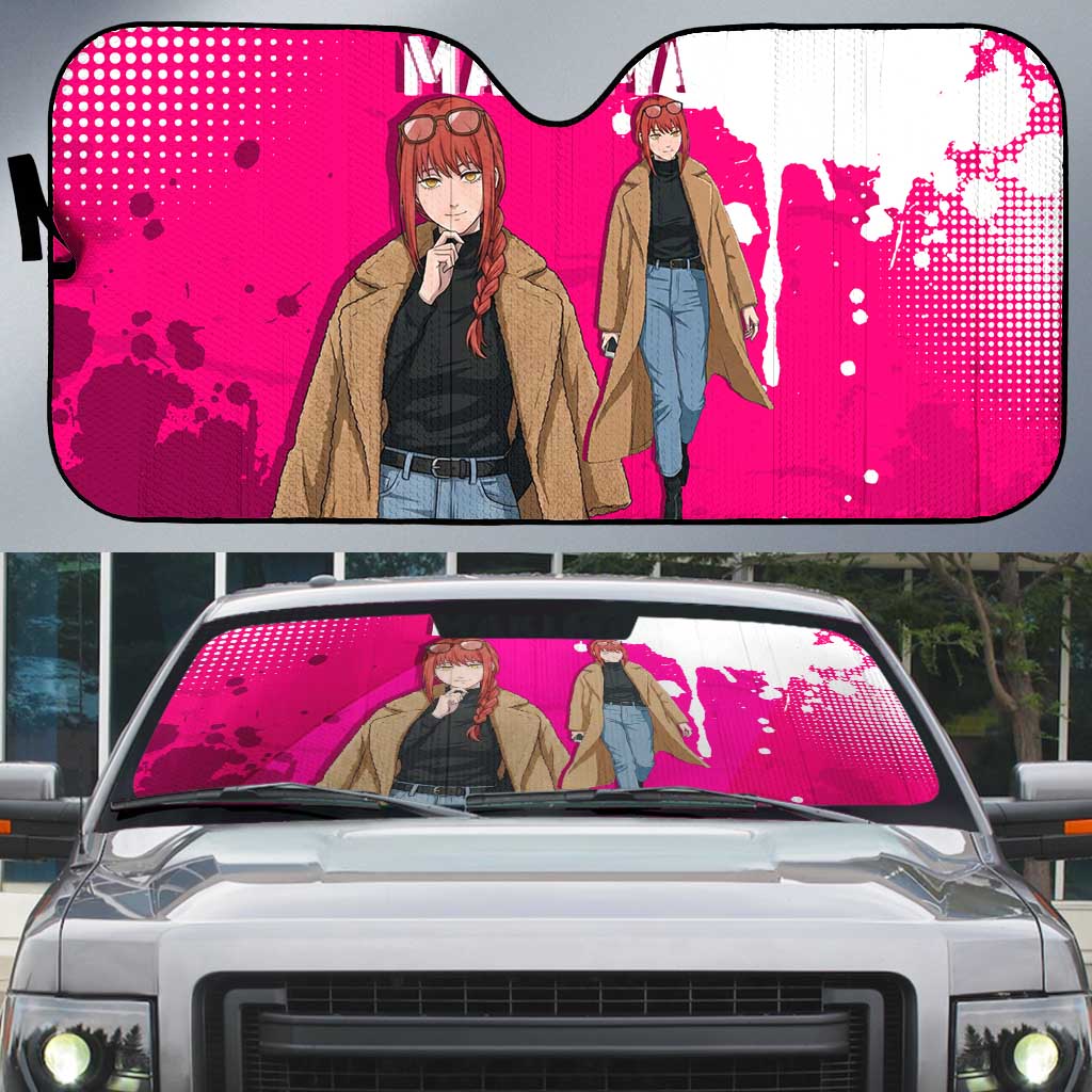 Makima Chainsaw Man Street Style Auto Sun Shade Bold Anime Grunge Aesthetic in Hot Pink
