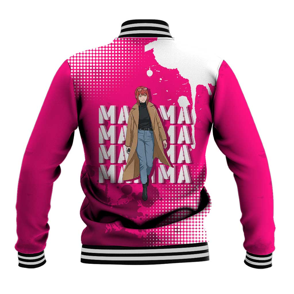 Makima Chainsaw Man Street Style Baseball Jacket Bold Anime Grunge Aesthetic in Hot Pink