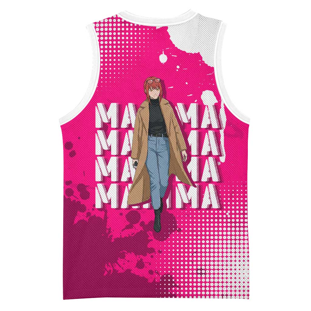 Makima Chainsaw Man Street Style Basketball Jersey Bold Anime Grunge Aesthetic in Hot Pink
