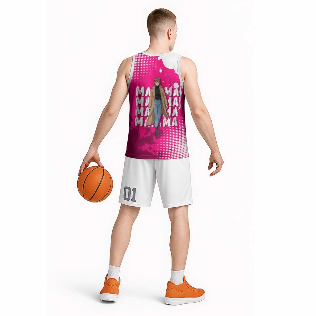 Makima Chainsaw Man Street Style Basketball Jersey Bold Anime Grunge Aesthetic in Hot Pink