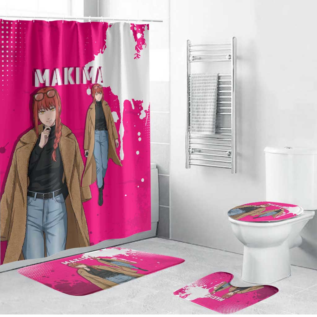 Makima Chainsaw Man Street Style Bathroom Set Bold Anime Grunge Aesthetic in Hot Pink