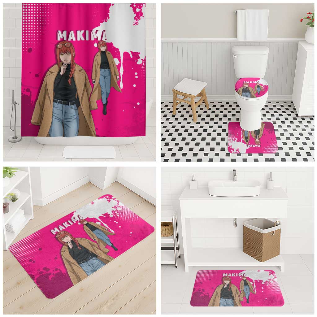 Makima Chainsaw Man Street Style Bathroom Set Bold Anime Grunge Aesthetic in Hot Pink