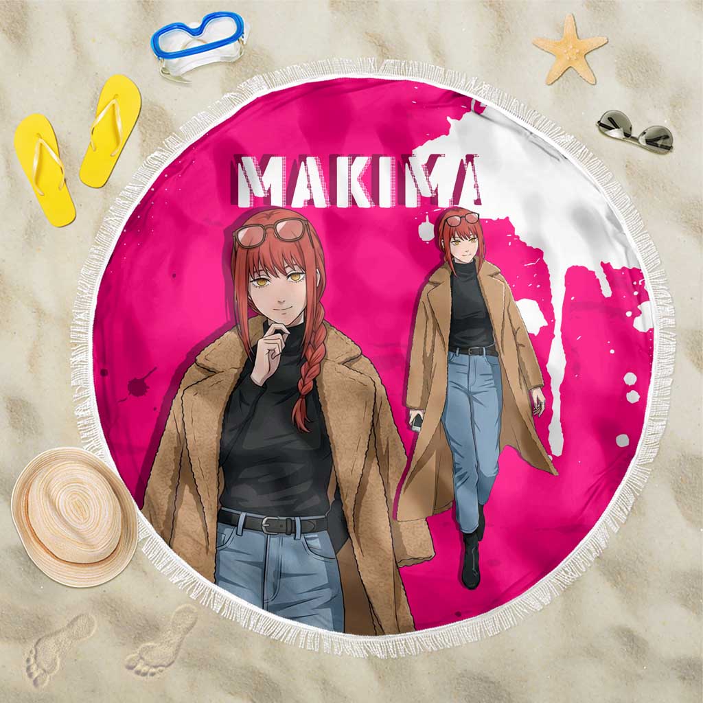 Makima Chainsaw Man Street Style Beach Blanket Bold Anime Grunge Aesthetic in Hot Pink