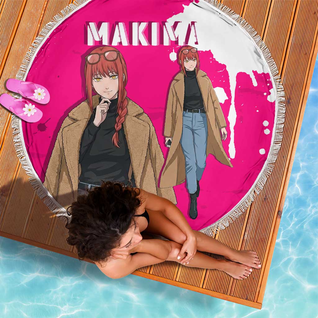 Makima Chainsaw Man Street Style Beach Blanket Bold Anime Grunge Aesthetic in Hot Pink