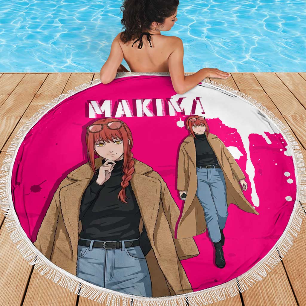 Makima Chainsaw Man Street Style Beach Blanket Bold Anime Grunge Aesthetic in Hot Pink