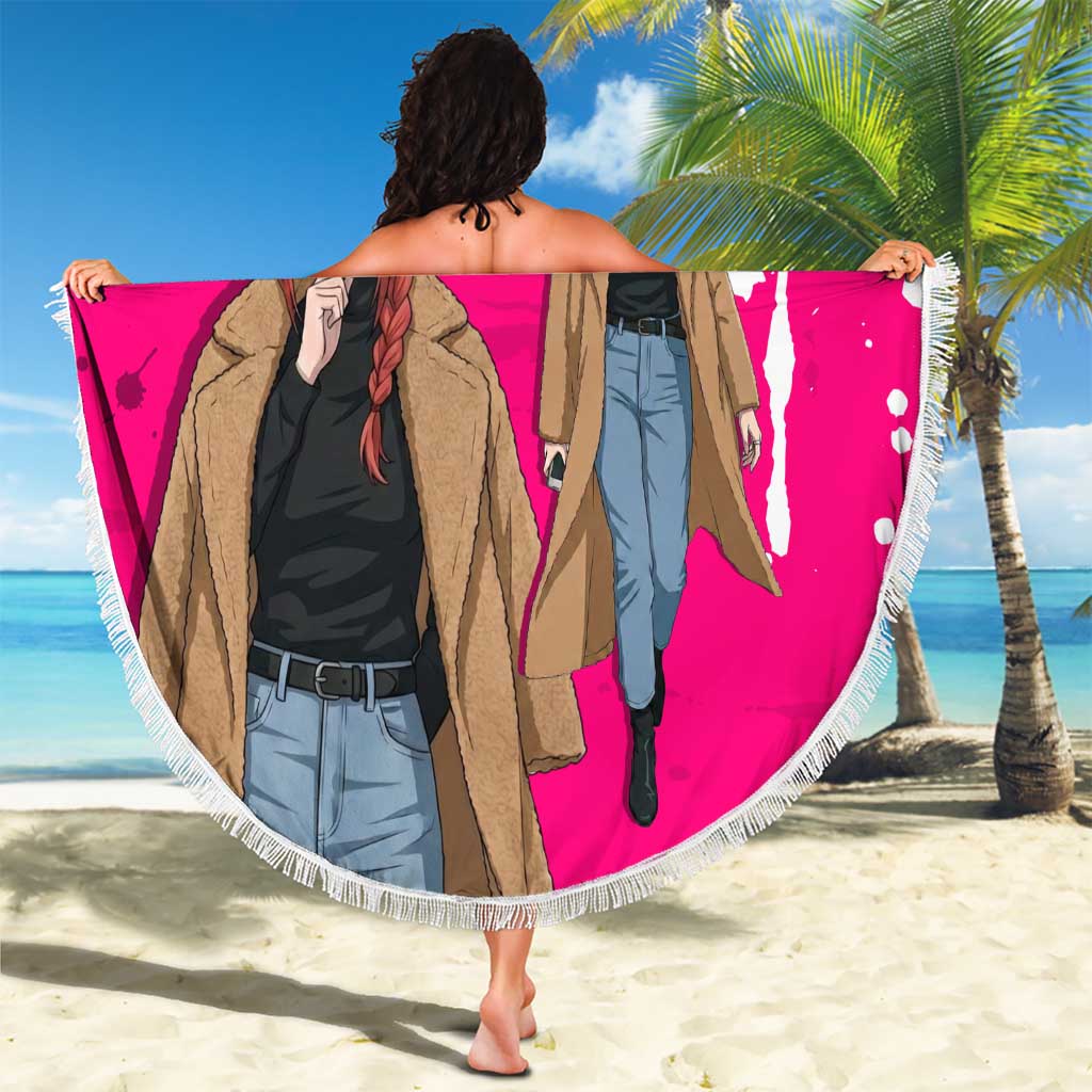 Makima Chainsaw Man Street Style Beach Blanket Bold Anime Grunge Aesthetic in Hot Pink