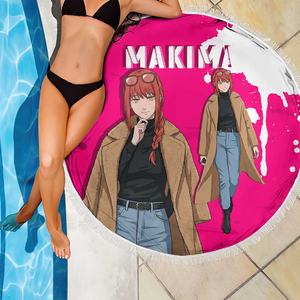 Makima Chainsaw Man Street Style Beach Blanket Bold Anime Grunge Aesthetic in Hot Pink