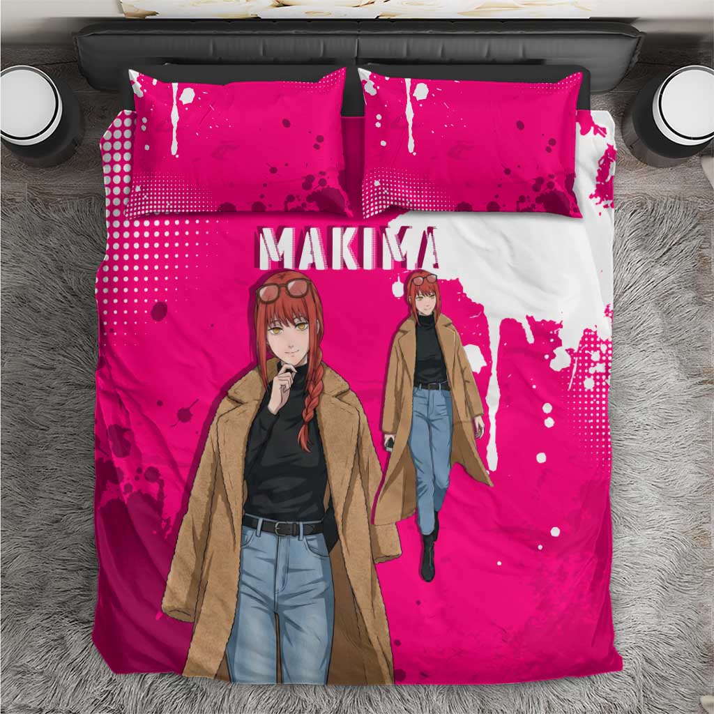 Makima Chainsaw Man Street Style Bedding Set Bold Anime Grunge Aesthetic in Hot Pink