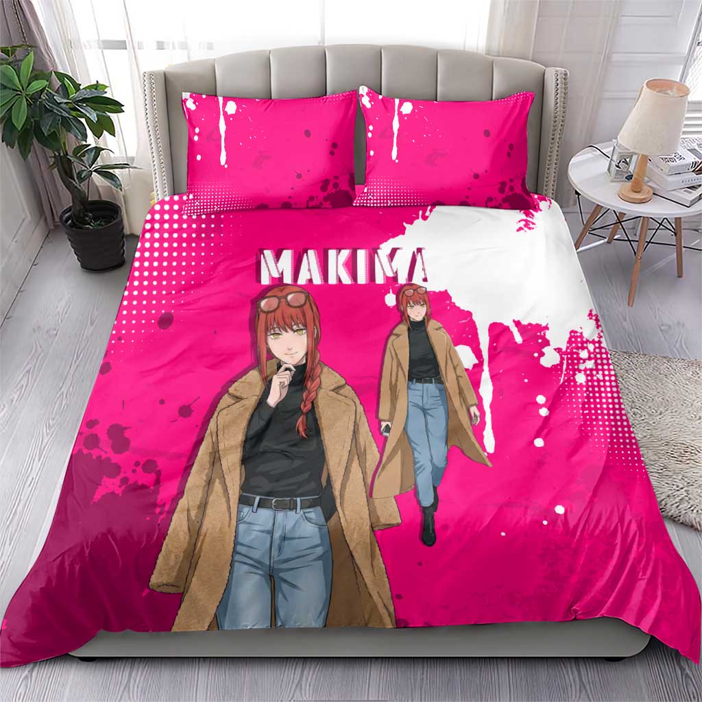 Makima Chainsaw Man Street Style Bedding Set Bold Anime Grunge Aesthetic in Hot Pink