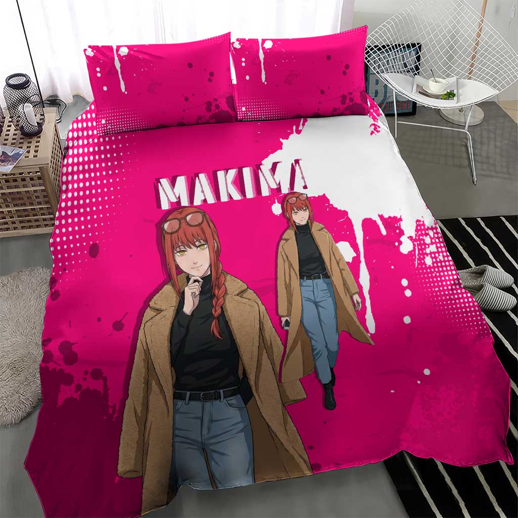 Makima Chainsaw Man Street Style Bedding Set Bold Anime Grunge Aesthetic in Hot Pink