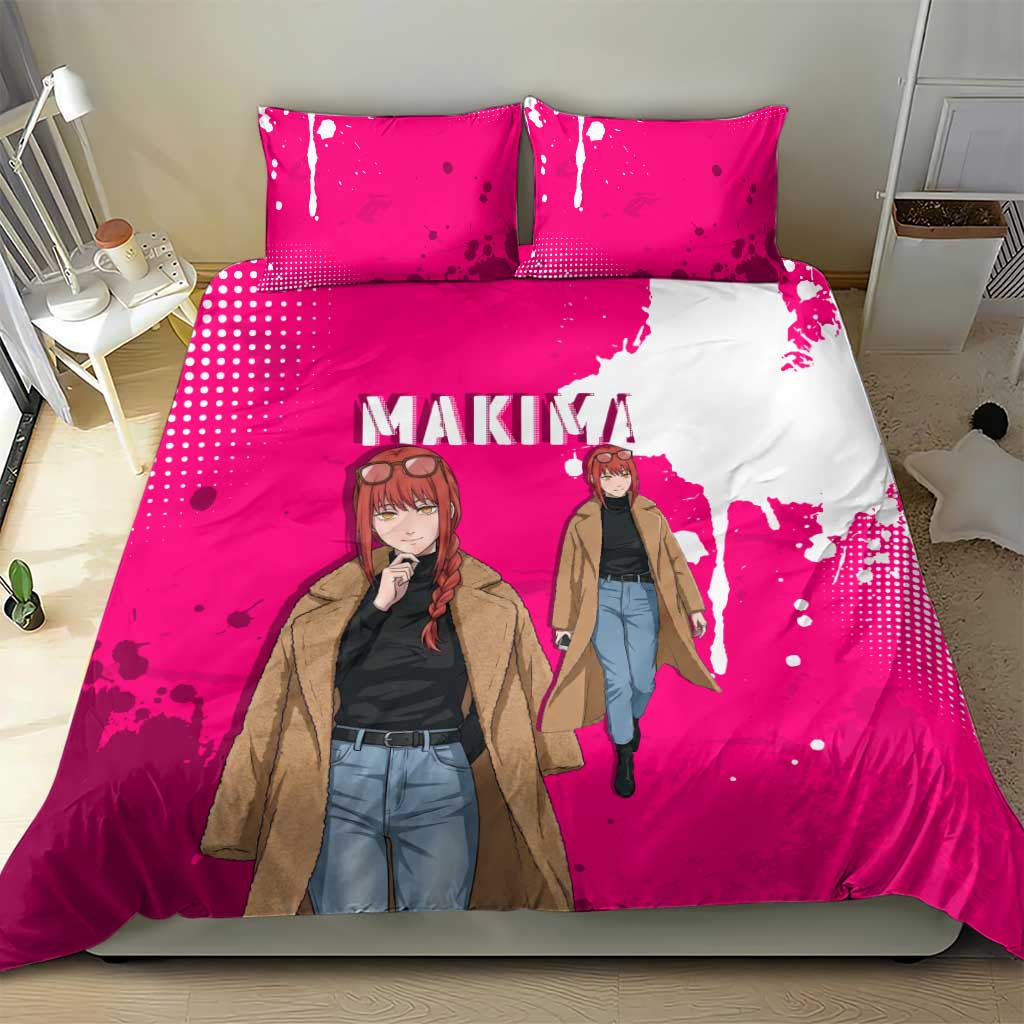 Makima Chainsaw Man Street Style Bedding Set Bold Anime Grunge Aesthetic in Hot Pink
