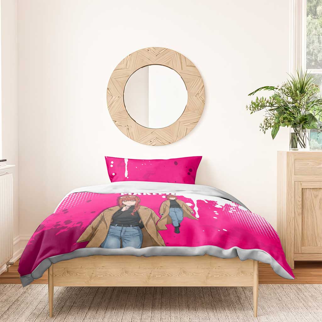 Makima Chainsaw Man Street Style Bedding Set Bold Anime Grunge Aesthetic in Hot Pink
