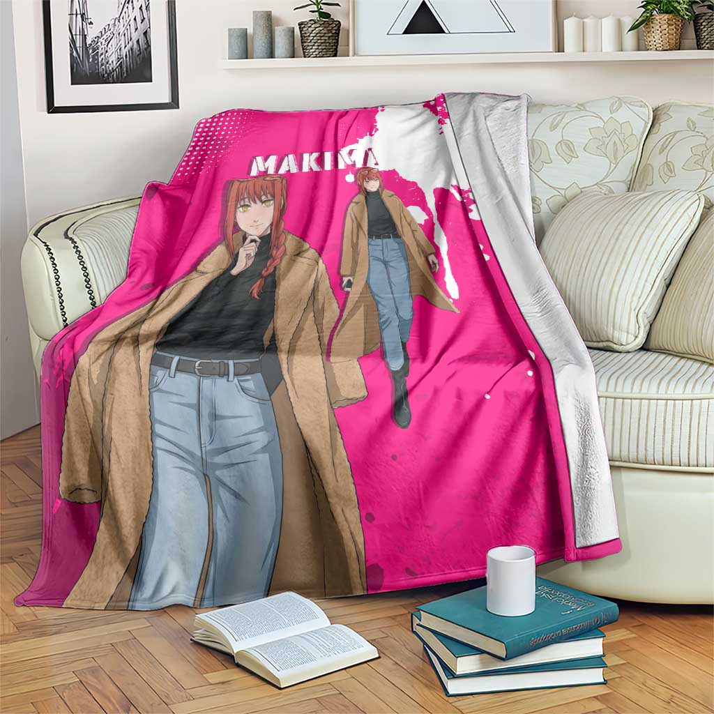 Makima Chainsaw Man Street Style Blanket Bold Anime Grunge Aesthetic in Hot Pink