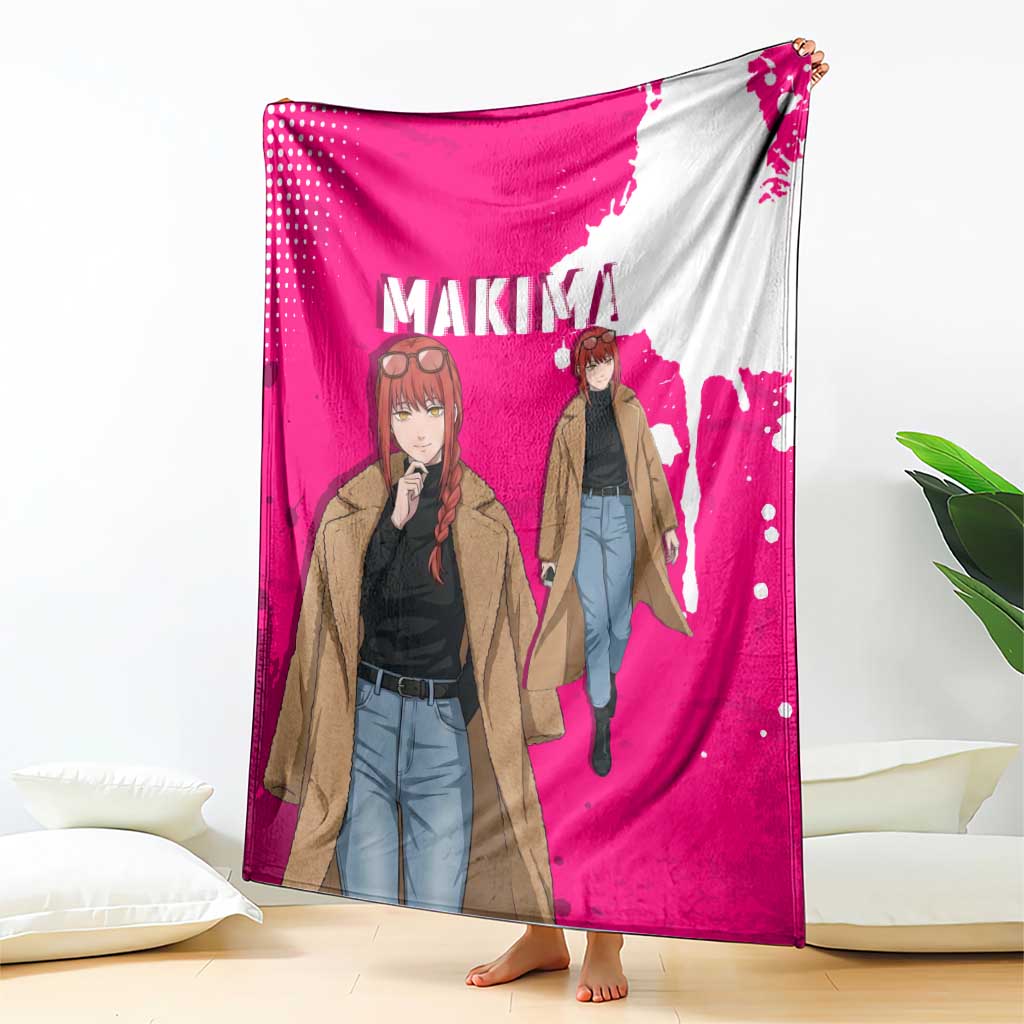 Makima Chainsaw Man Street Style Blanket Bold Anime Grunge Aesthetic in Hot Pink