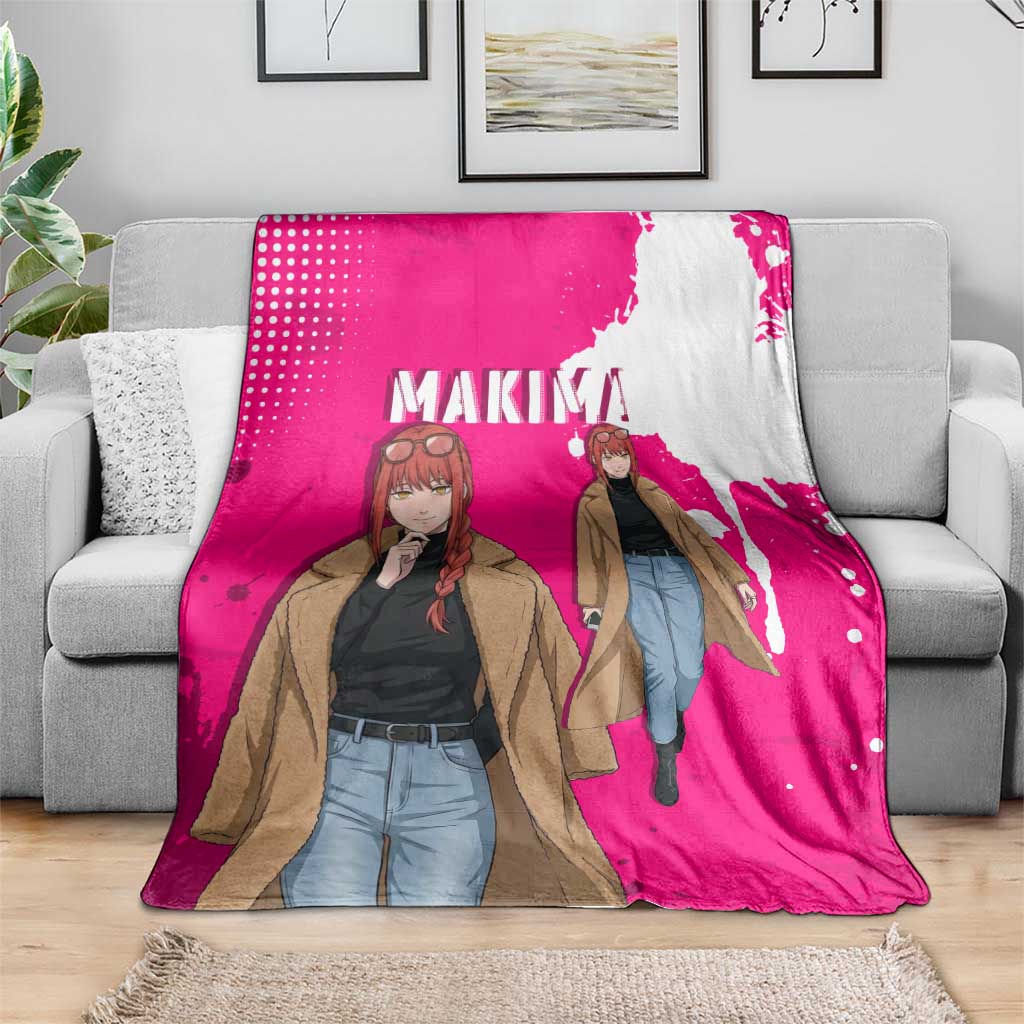 Makima Chainsaw Man Street Style Blanket Bold Anime Grunge Aesthetic in Hot Pink