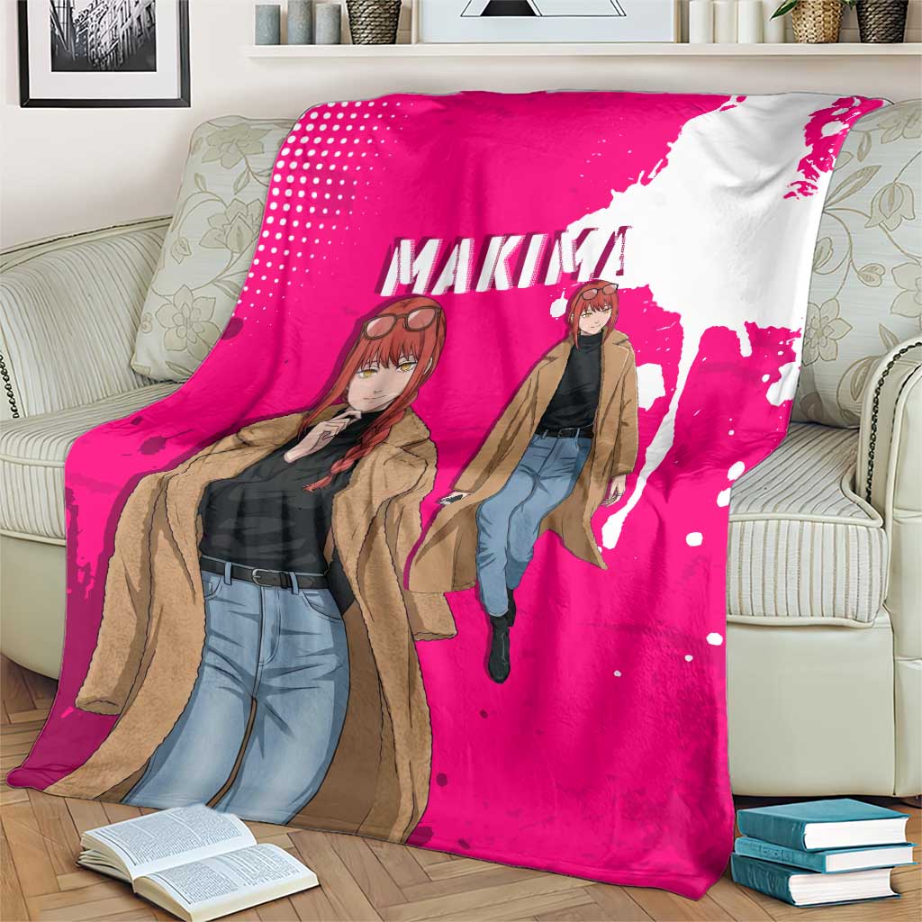 Makima Chainsaw Man Street Style Blanket Bold Anime Grunge Aesthetic in Hot Pink