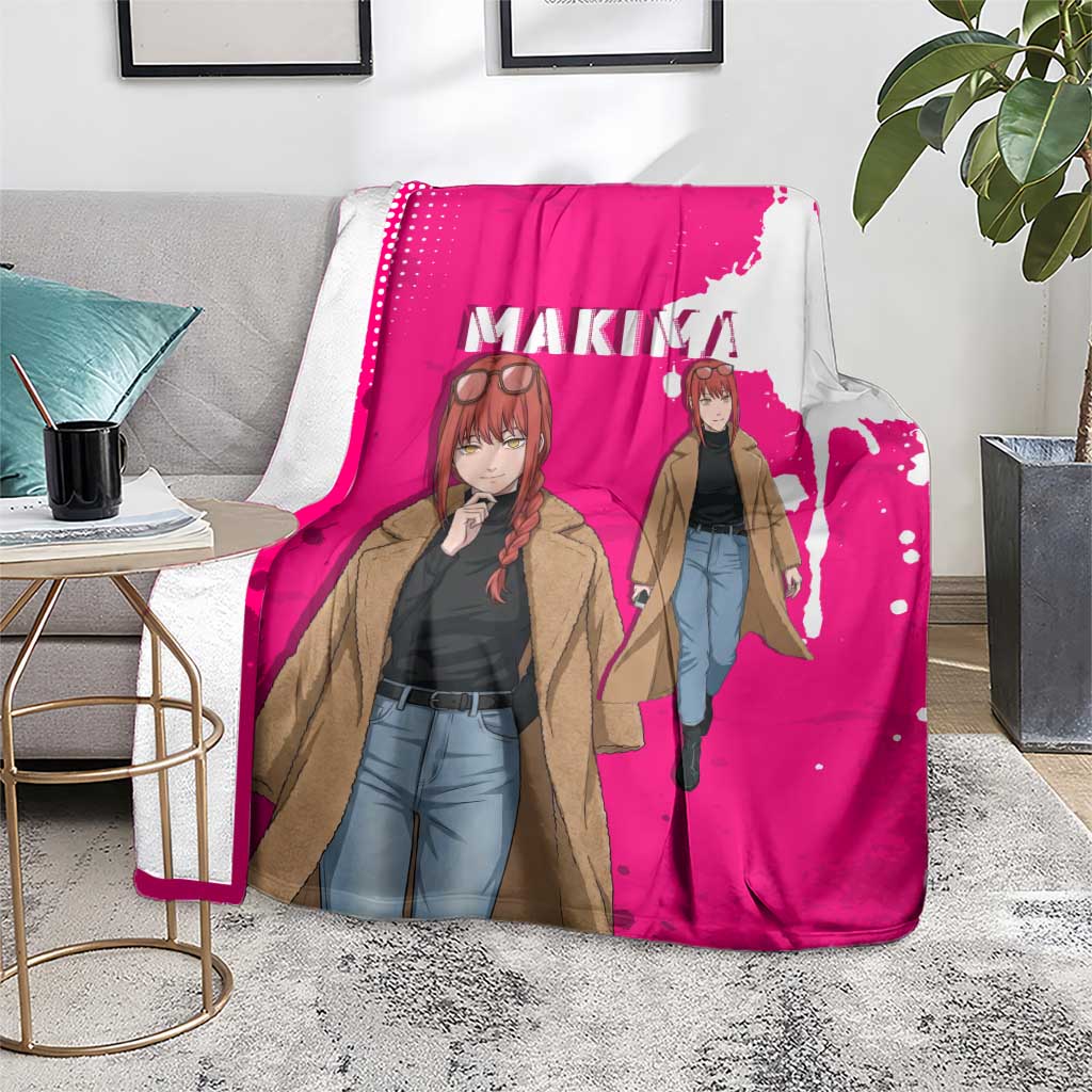 Makima Chainsaw Man Street Style Blanket Bold Anime Grunge Aesthetic in Hot Pink