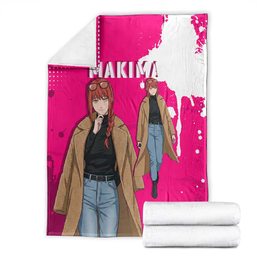 Makima Chainsaw Man Street Style Blanket Bold Anime Grunge Aesthetic in Hot Pink