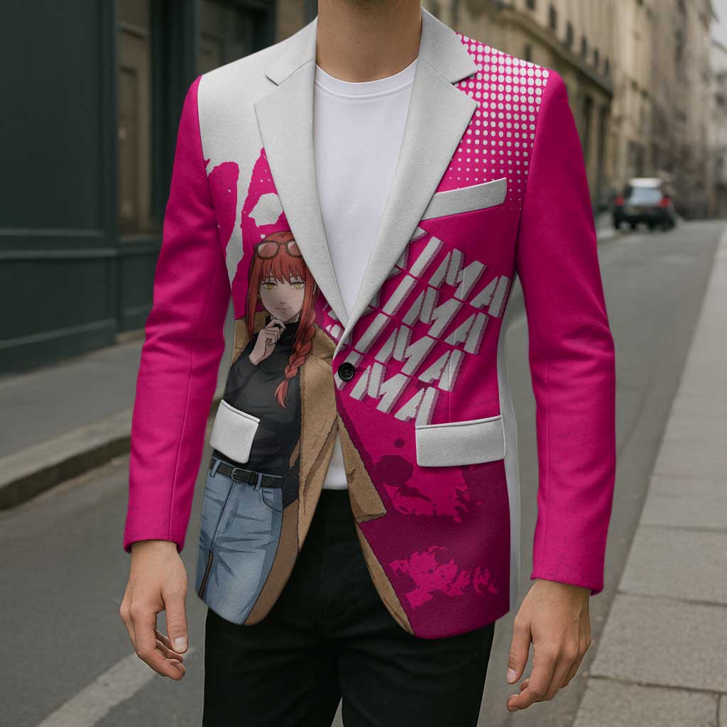 Makima Chainsaw Man Street Style Blazer Bold Anime Grunge Aesthetic in Hot Pink