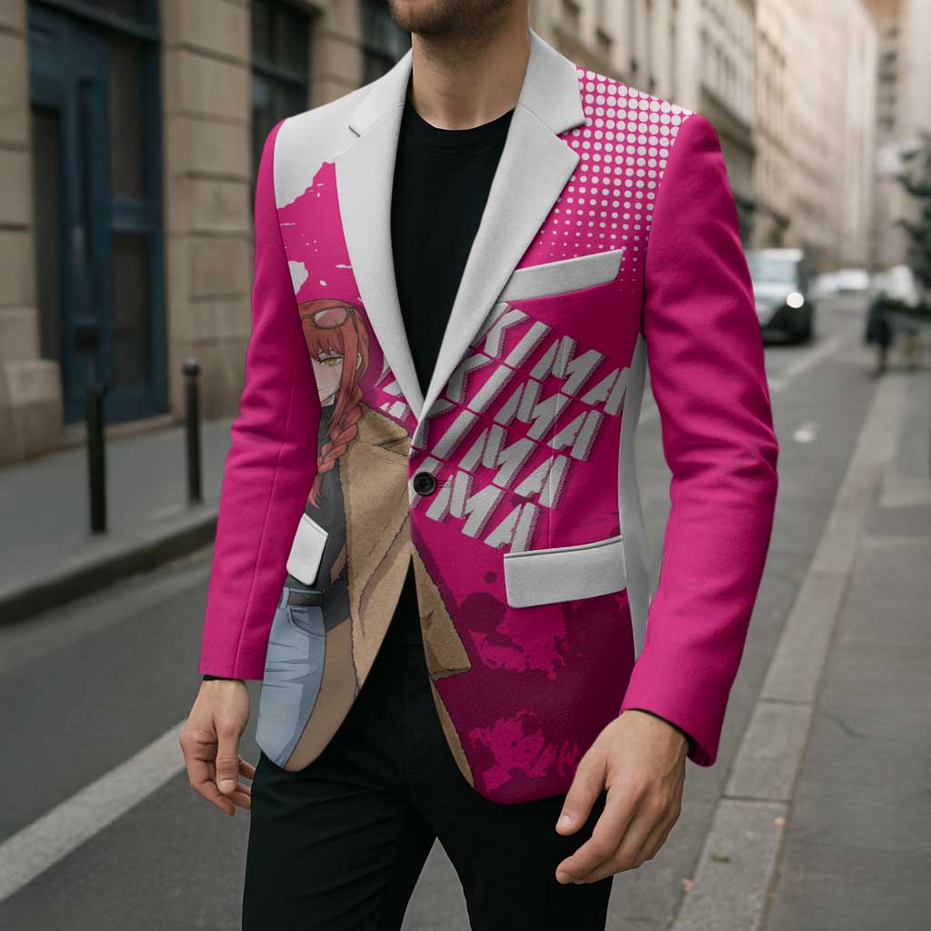 Makima Chainsaw Man Street Style Blazer Bold Anime Grunge Aesthetic in Hot Pink