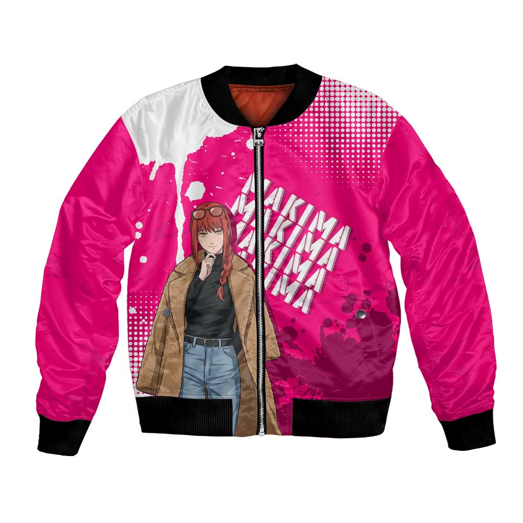 Makima Chainsaw Man Street Style Bomber Jacket Bold Anime Grunge Aesthetic in Hot Pink