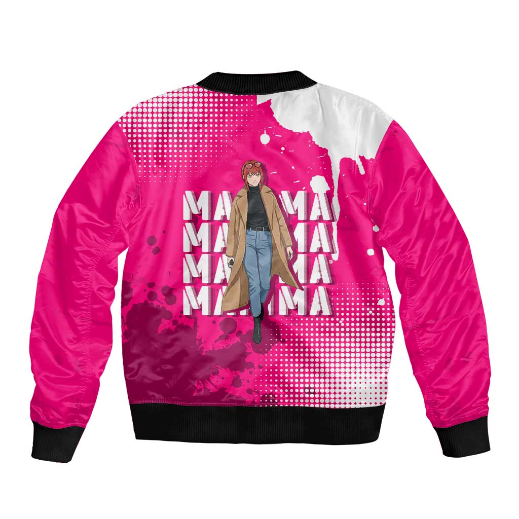 Makima Chainsaw Man Street Style Bomber Jacket Bold Anime Grunge Aesthetic in Hot Pink