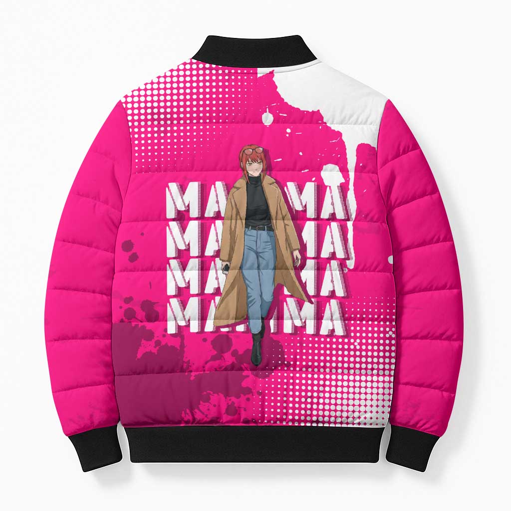 Makima Chainsaw Man Street Style Bomber Puffer Jacket Bold Anime Grunge Aesthetic in Hot Pink