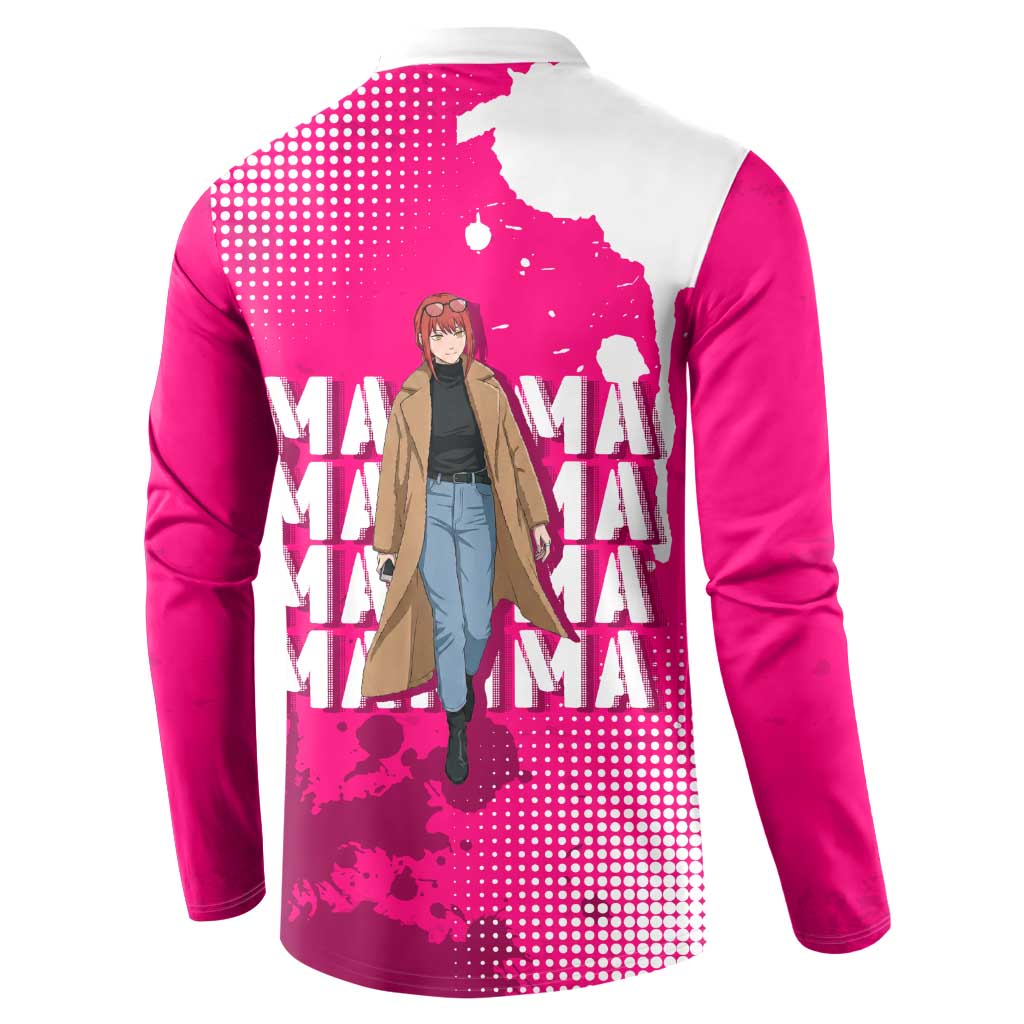 Makima Chainsaw Man Street Style Button Sweatshirt Bold Anime Grunge Aesthetic in Hot Pink