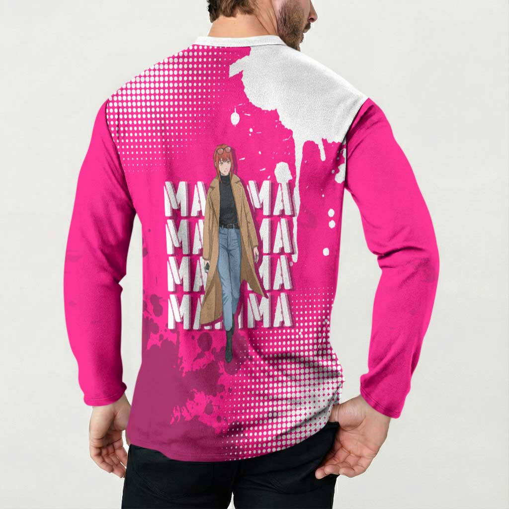 Makima Chainsaw Man Street Style Button Sweatshirt Bold Anime Grunge Aesthetic in Hot Pink