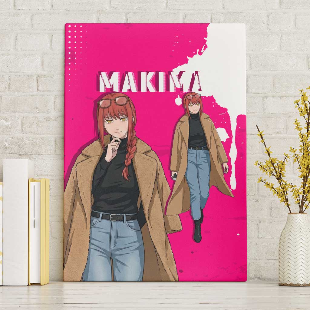 Makima Chainsaw Man Street Style Canvas Wall Art Bold Anime Grunge Aesthetic in Hot Pink