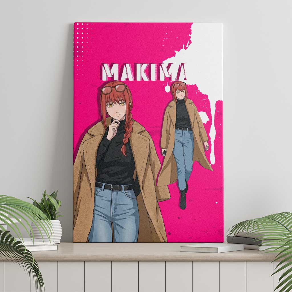 Makima Chainsaw Man Street Style Canvas Wall Art Bold Anime Grunge Aesthetic in Hot Pink