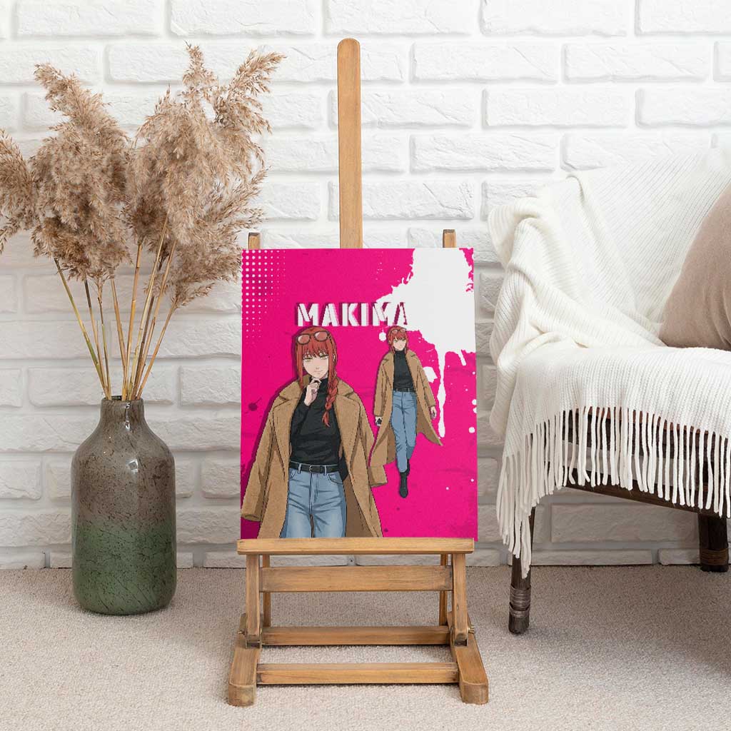 Makima Chainsaw Man Street Style Canvas Wall Art Bold Anime Grunge Aesthetic in Hot Pink