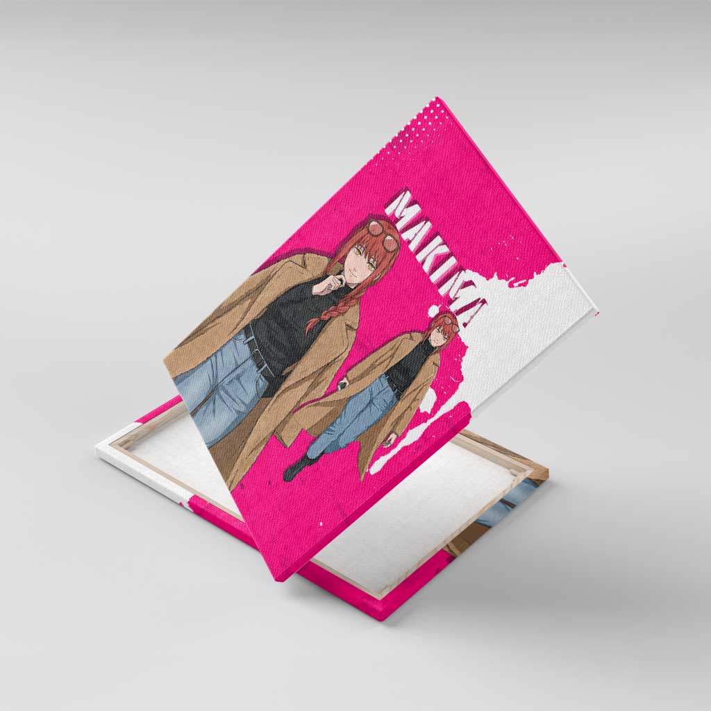 Makima Chainsaw Man Street Style Canvas Wall Art Bold Anime Grunge Aesthetic in Hot Pink