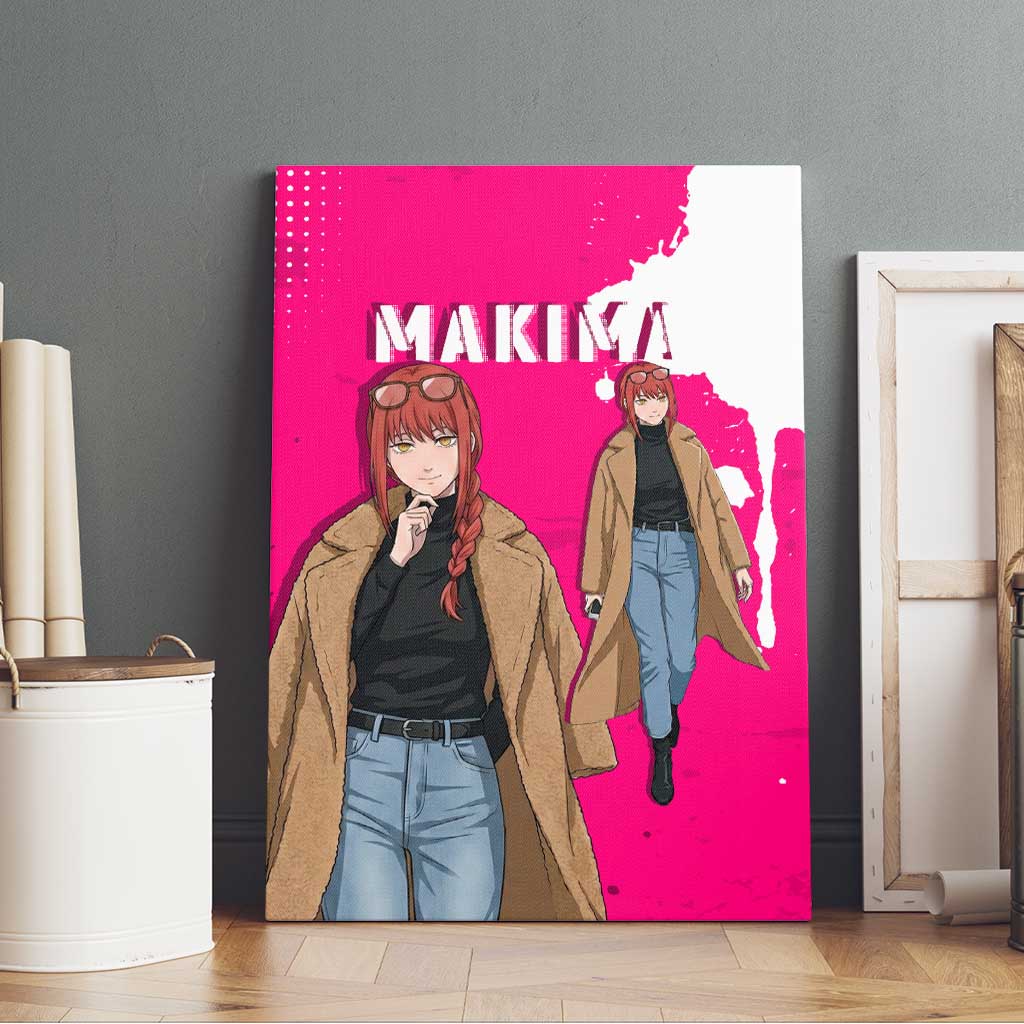 Makima Chainsaw Man Street Style Canvas Wall Art Bold Anime Grunge Aesthetic in Hot Pink