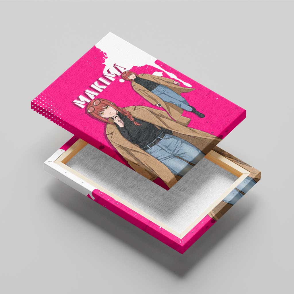 Makima Chainsaw Man Street Style Canvas Wall Art Bold Anime Grunge Aesthetic in Hot Pink