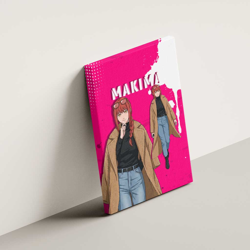 Makima Chainsaw Man Street Style Canvas Wall Art Bold Anime Grunge Aesthetic in Hot Pink