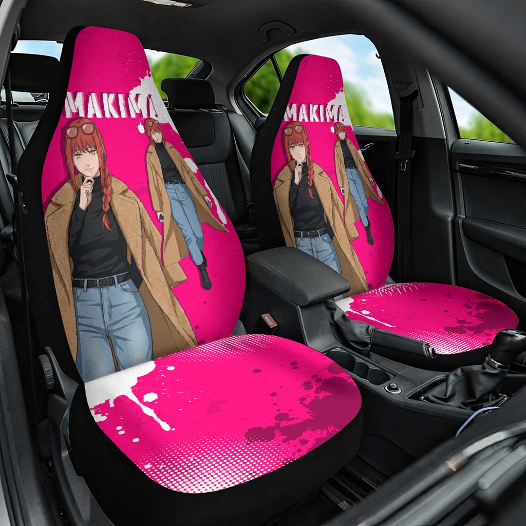 Makima Chainsaw Man Street Style Car Seat Cover Bold Anime Grunge Aesthetic in Hot Pink