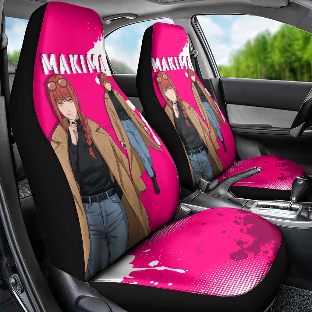Makima Chainsaw Man Street Style Car Seat Cover Bold Anime Grunge Aesthetic in Hot Pink