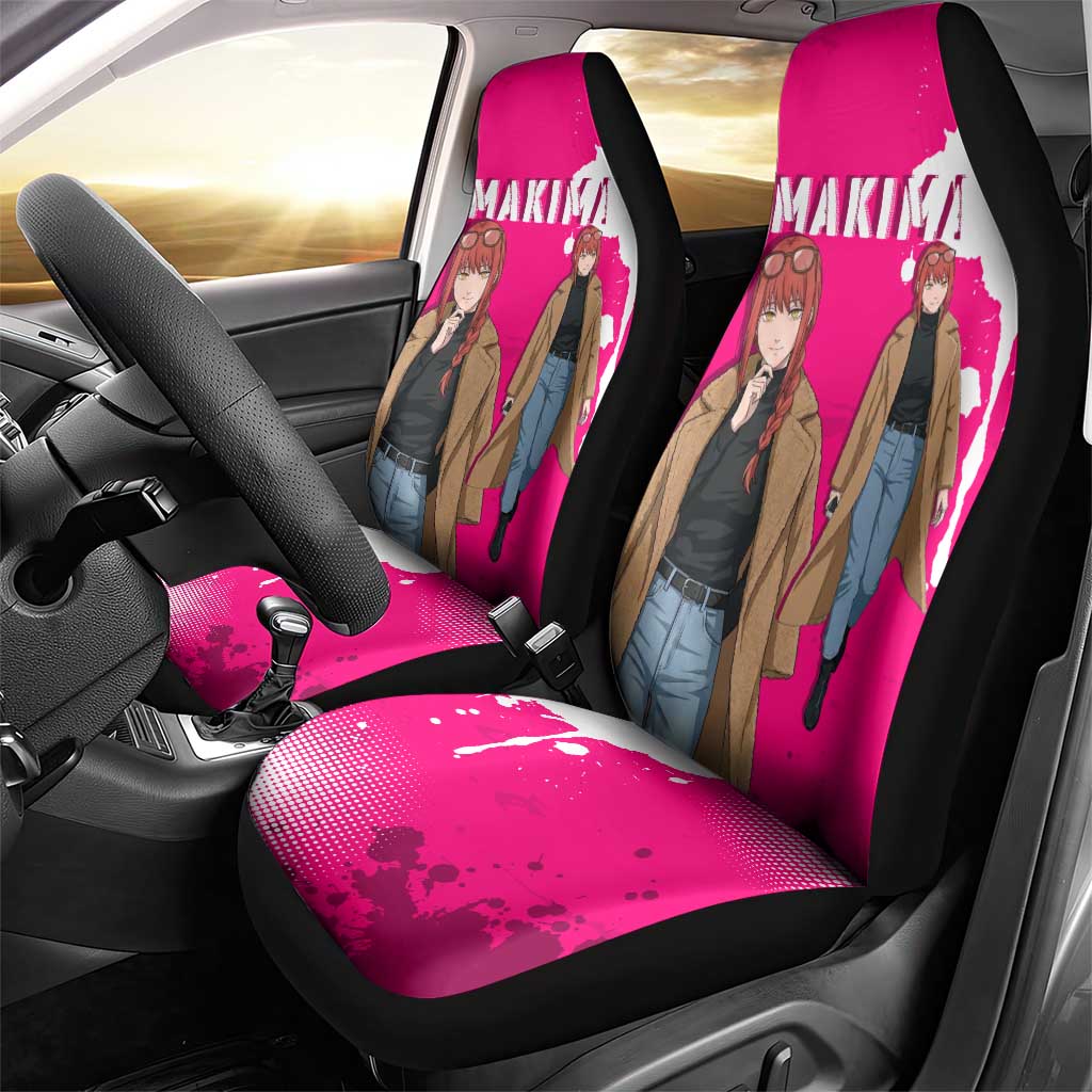 Makima Chainsaw Man Street Style Car Seat Cover Bold Anime Grunge Aesthetic in Hot Pink