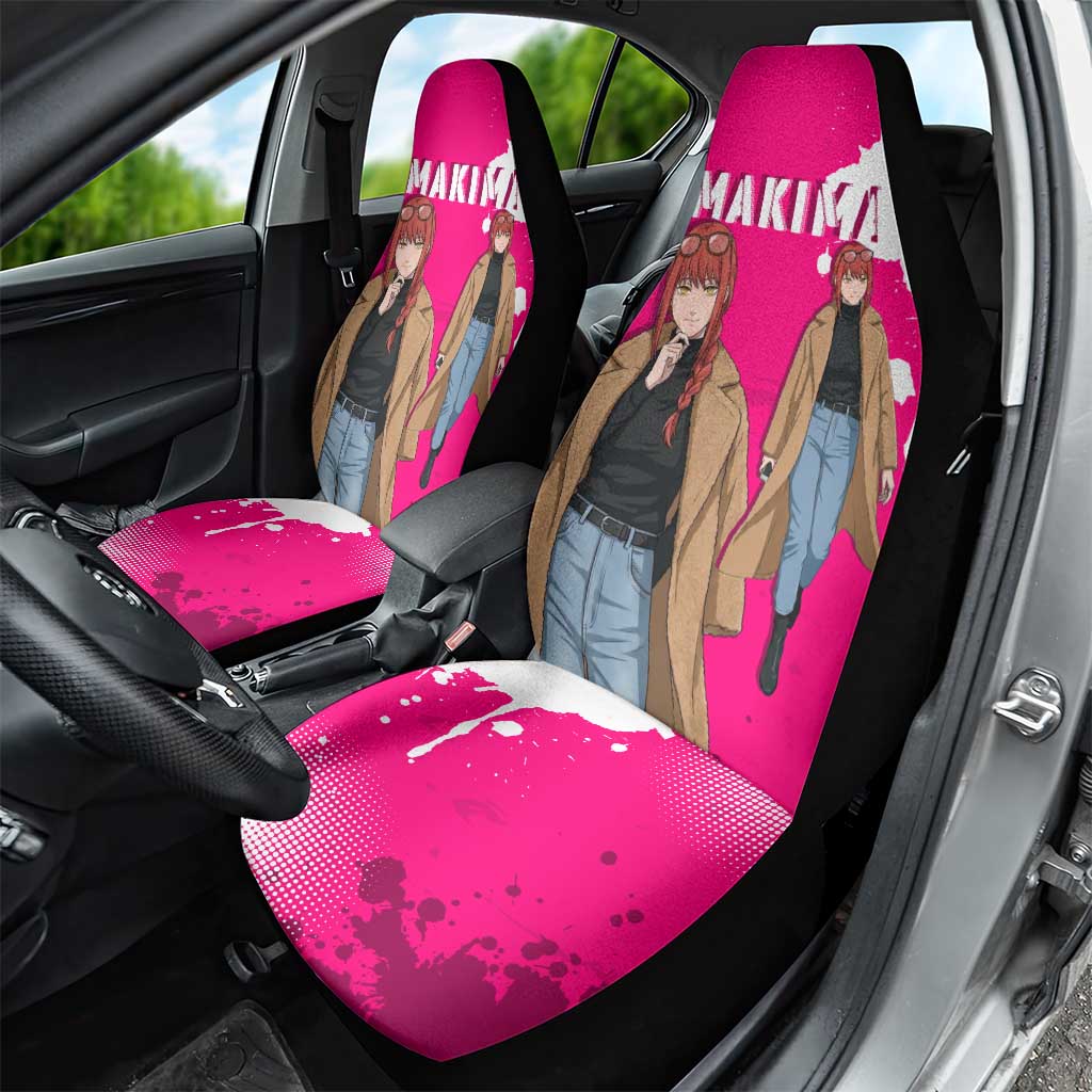 Makima Chainsaw Man Street Style Car Seat Cover Bold Anime Grunge Aesthetic in Hot Pink