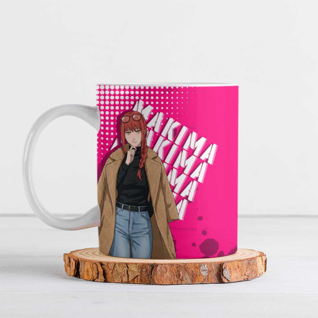 Makima Chainsaw Man Street Style Ceramic Mug Bold Anime Grunge Aesthetic in Hot Pink